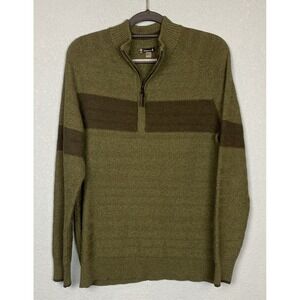 Smartwool 1/4 Zip Pullover Mens L Green Merino Wool Striped Textured